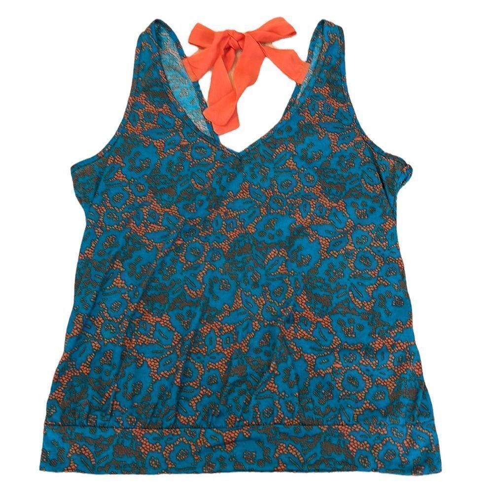Lily Star beautiful vibrant teal & orange wrap back tank top w/ orange ties